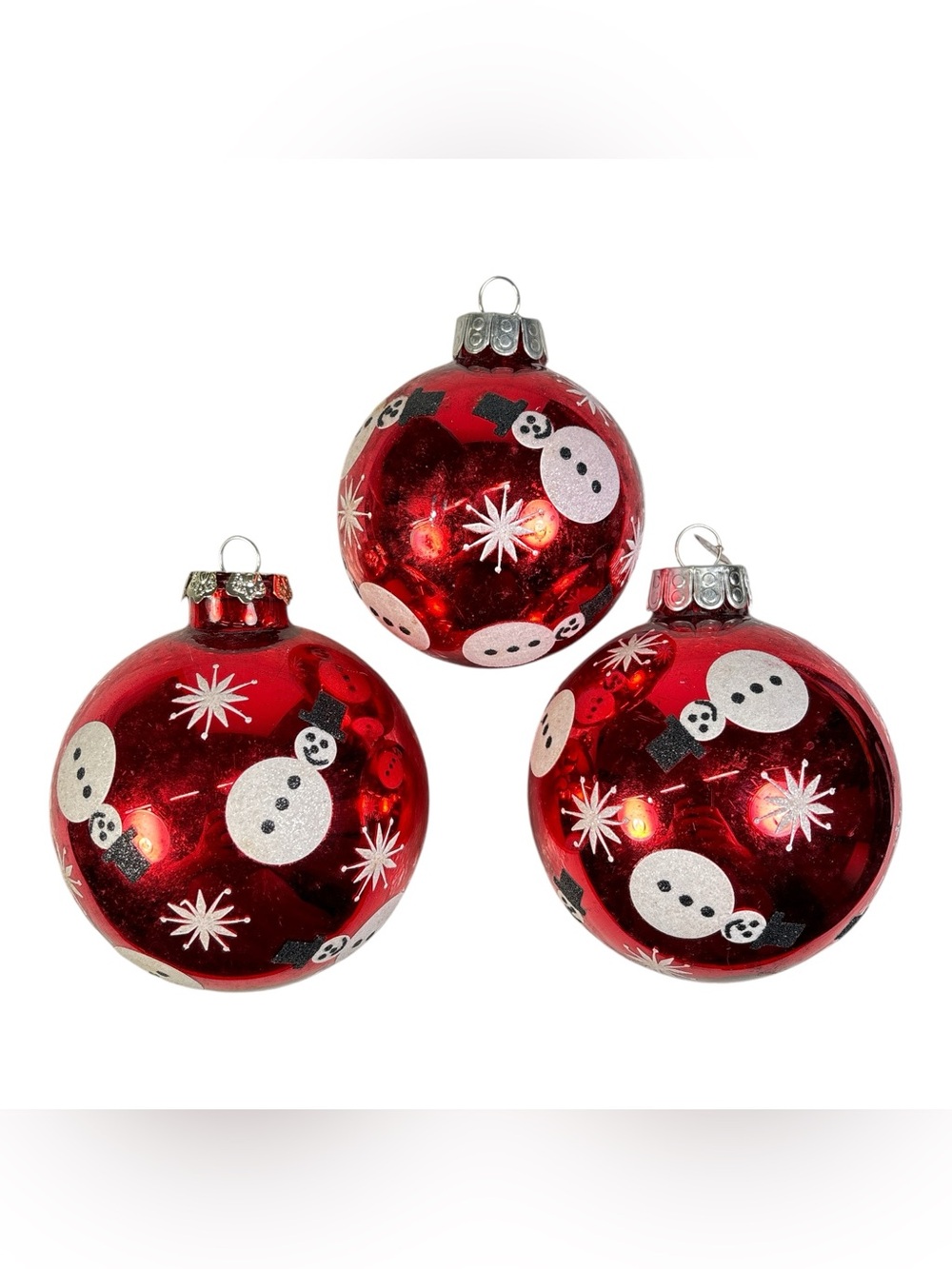 3 Christopher Radko 3-3.5” Glass Christmas Ball Ornament Snowflakes Snowman